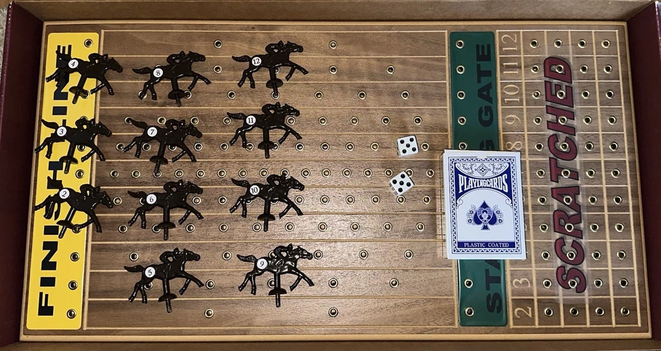 Juego de fiesta de carreras de caballos Across the Board hecho a mano 2007 nogal hecho en EE. UU. Foto 3 de 4