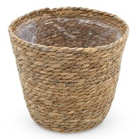 Seegras Pflanz Korb Groß Natur - 26 X 22 Cm - Garten Deko Blumen Topf Mit Folie