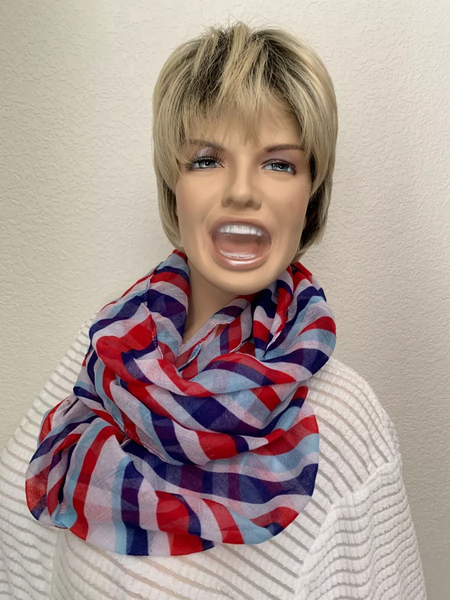 Red white and blue plaid scarf deals