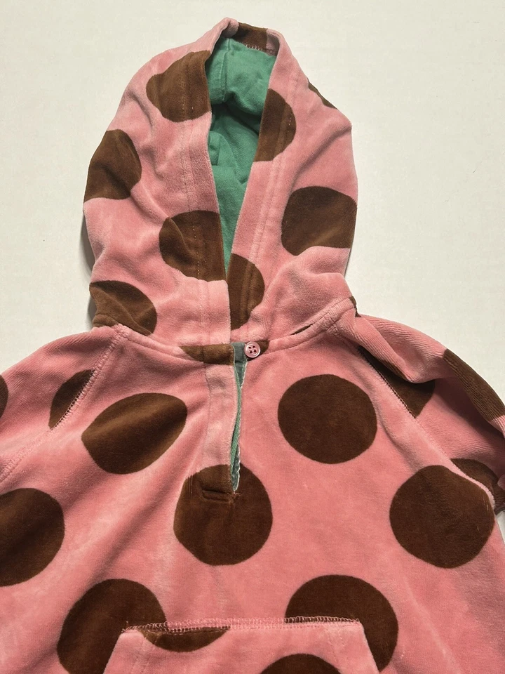 Vestido Mini Boden Talla 3/4 Encubrimiento Niñas Terciopelo Sudadera con Capucha Rosa Marrón Lunares Foto 2 de 4