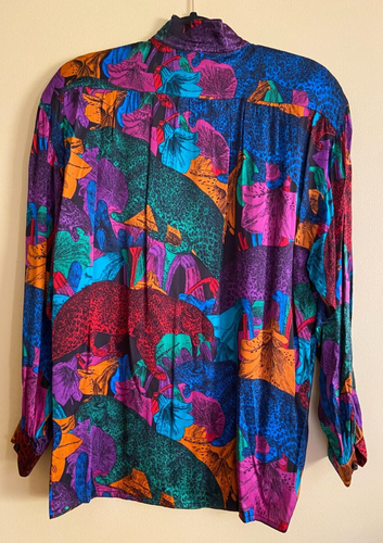 ESCADA VINTAGE SILK BLOUSE IN BRIGHT MULTI-COLOR PRINT 38 10-12 WEST GERMANY - Picture 3 of 9