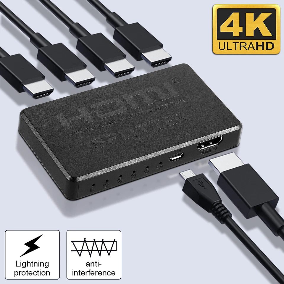 4 Port HDMI 4K Hub Multi Splitter Amplifier 3D HDTV 1080P 1 In 4 Out Switcher - Image 4 of 4