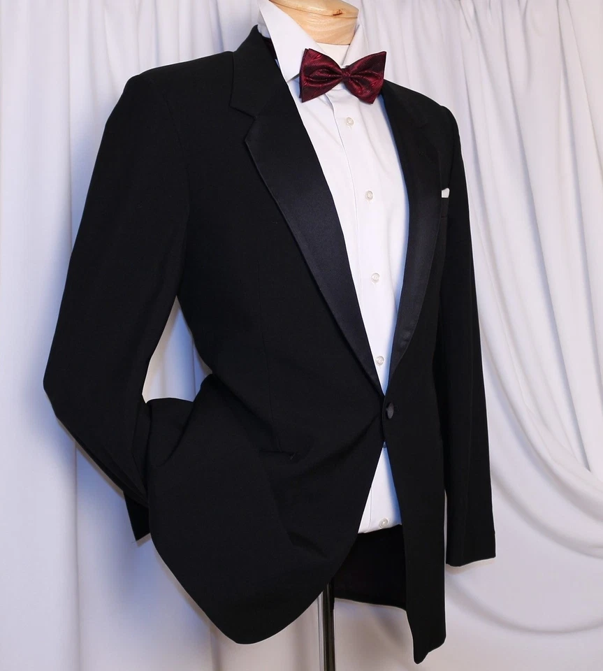AFTER SIX Black Solid Striped Wool Men Tuxedo Suit Size 40 L 32"W x 30"L - Image 3 of 4