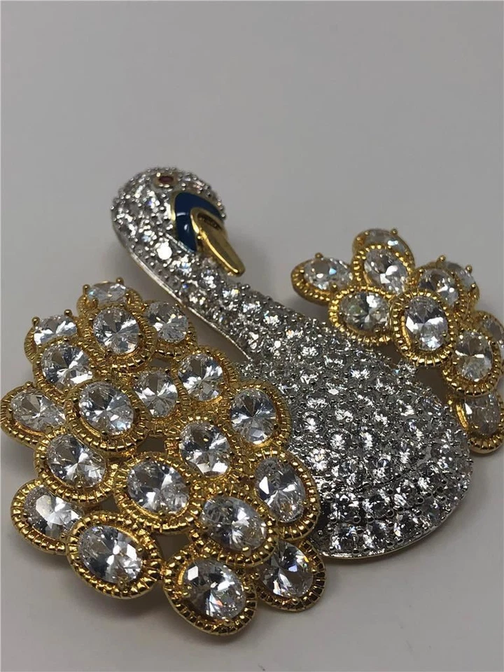 Broche Cisne Multi Forma Circonita Cúbica Firmado Kenneth Jay Lane KJL Foto 4 de 4