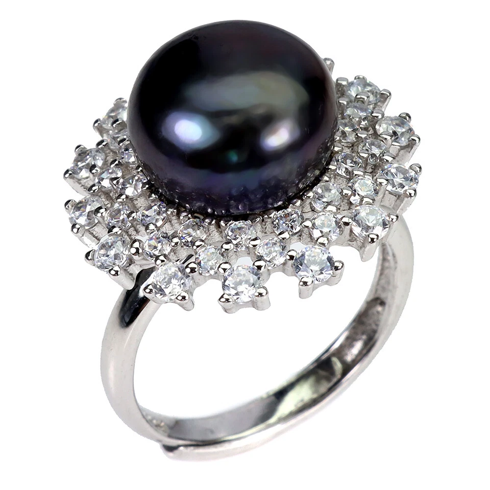 Anillo de plata de ley 925 perla redonda 11 mm joyería natural tamaño 6,5 Foto 2 de 4