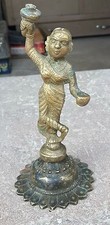 Vintage Old Brass Indian Lady Statue Figure Handcrafted Rich Patina Collectible