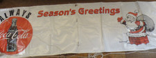 Always Coca Cola Season's Greetings Santa Large Ad Sign Unused  strings  tears 4
