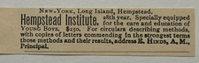Hempstead New York Vintage Print Ad Hempstead Institute E. Hinds Principal 1894