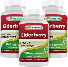 3 Pack Best Naturals Elderberry 5000mg 120 Veg Capsules