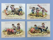 1880s Diamond CANDY STORE Exaggerated WALNUT Advertising TRADE CARD Antique