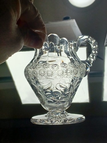 J Hoare ABP American Brilliant Engraved Art Nouveau Daisies Rock Crystal Creamer - Picture 3 of 8
