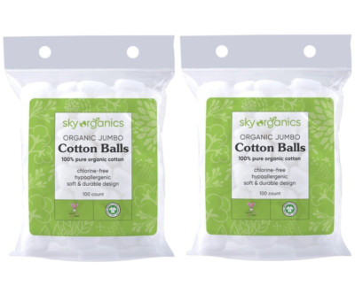 Organic Cotton Balls Sky Organics Hypoallergenic Sensitive Skin JUMBO 2 PACK