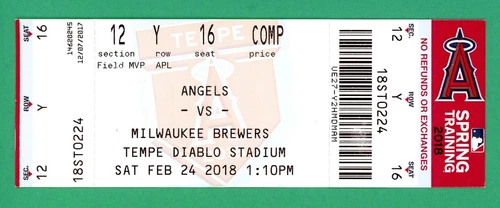 Shohei Ohtani MLB First 1st Preseason Spring Training Debut Game Ticket 2/24/18