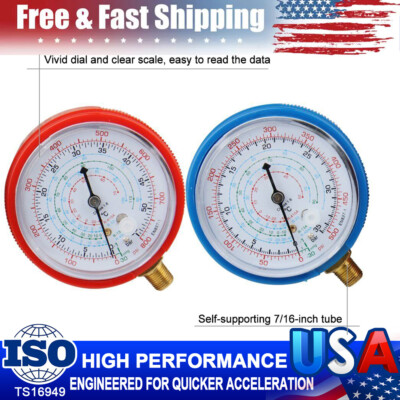 2X REPLACEMENT Refrigeration MANIFOLD GAUGES HIGH AND LOW SIDE RED AND BLUE Set