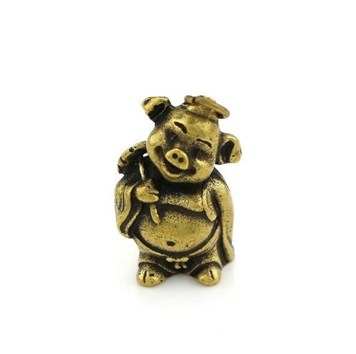 Rare Chinese Art Old Brass Pig Pendant Statues Figure Tea Pet Decoration Gift - Picture 5 of 5