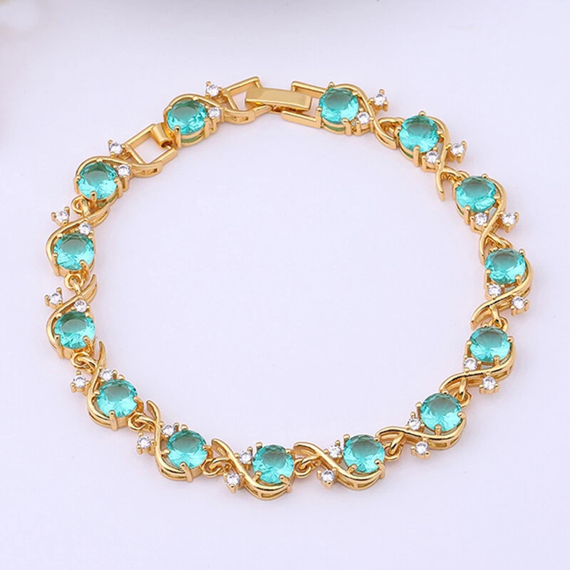 Nuevo Dije Flor Paraiba Verde Citrino Gemas Mujeres Niña Joyería Pulsera Oro Foto 2 de 4