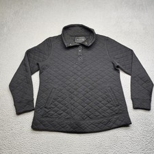 Modern Canvas Quilted Jacket Womens Large Black Long Sleeve Pullover Casual