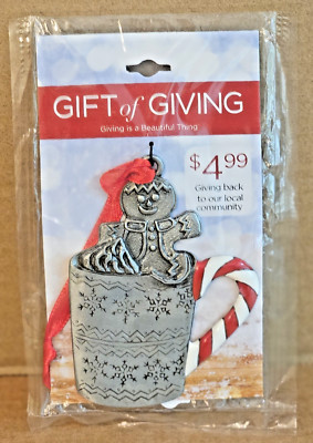 NEW Pewter Gingerbread Man in Mug w/ Candy Cane Handle Ornament The Paper Store