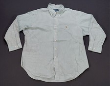 Rare VTG RALPH LAUREN Small Pony Pinstriped Dress Shirt 90s Polo Green SZ 17 1/2