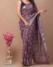 New Linen Cotton Sari With Unstitched Blouse Piece Party Wedding Wear For Women