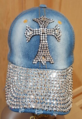 Indigo Soul Faded Blue Distressed Rhinestone Cross Baseball Cap | eBay