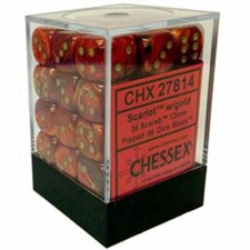 Chessex Dice 36 Block Sets 12mm D6 Scarab Scarlet Red w/ Gold Pips CHX 27814