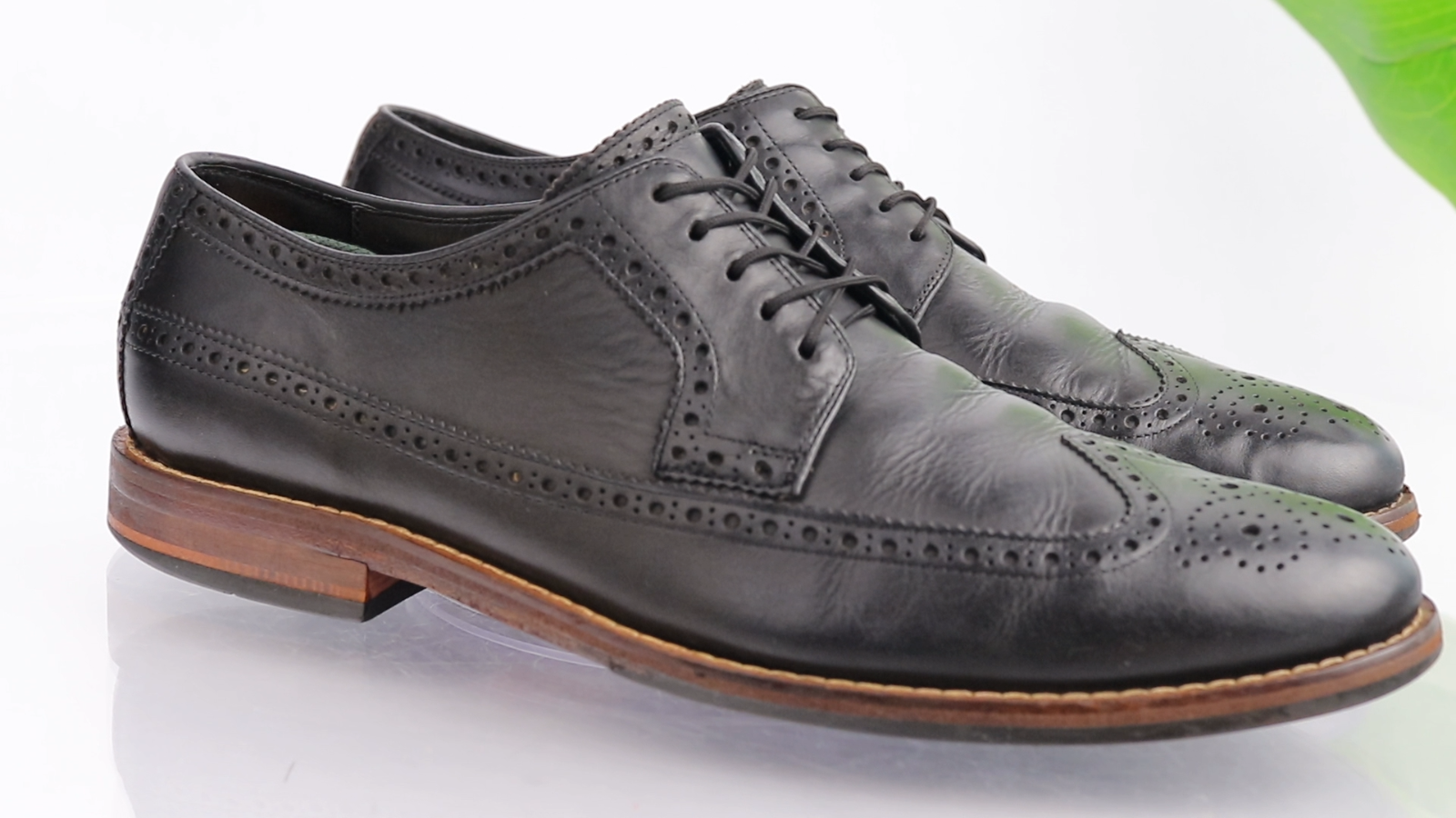 SAOLA Cole Haan Mens Oxford Size 12 M Wingtip Black Leather Brogue Derby Dress Shoe