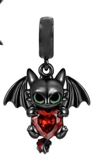 Toothless Dragon With Red Stone Charm .5 Inch Tall Pendant Necklace