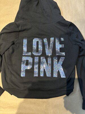 PINK Victoria's Secret Faux Fur Full Zip Hoodie Love Pink Sequin