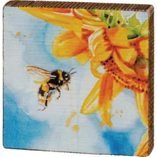 Brand New Primitives by Kathy Bee at Sunflower with Blue Skies 4x4" Block Sign