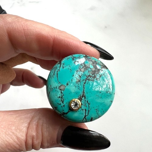 Wood and Turquoise Ring with Sterling Silver and Topaz Accent - Picture 3 of 7