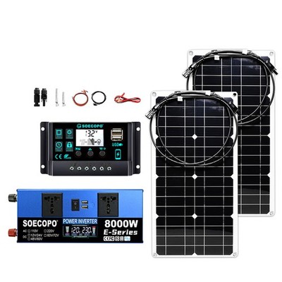 8000W Peak Solar Kit 2pcs Flexible Panel 100A Controller 12V/24V 110V 220V