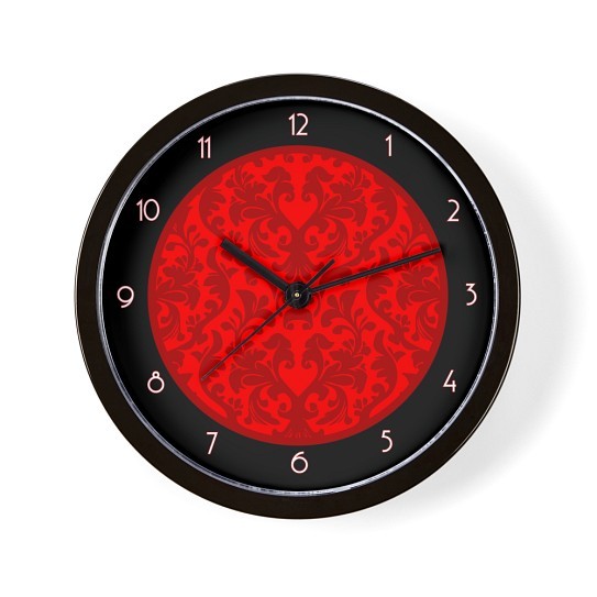 CafePress Black Red Damask Elegant 10" Wall Clock (120180557)