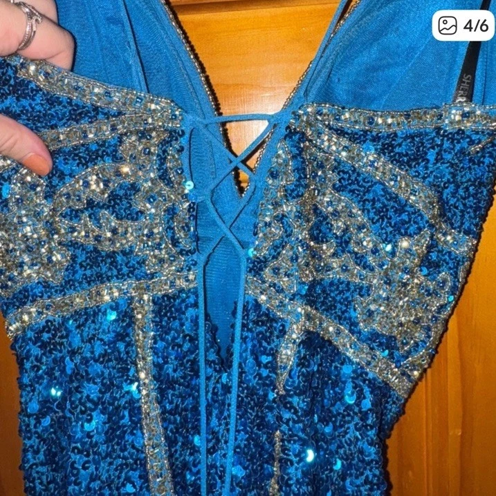 Sherri Hill синий и золотой официальное платье с корсетом размер 6 - Изображение 4 из 4