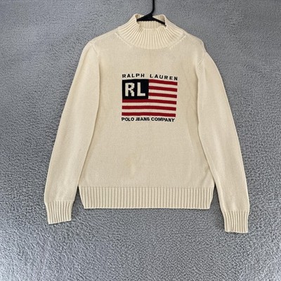 VTG Ralph Lauren Flag Sweater Womens Medium Mock Neck American