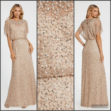 MAC DUGGAL 14523 Beige Beaded Mesh Cape Gown Dress Size 16