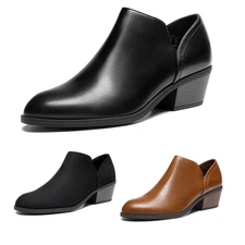 Women Low Chunky Heel Pointed Toe Side Zipper Comfort Slip On Ankle Boots