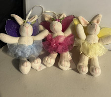 Lot of 3 Vintage Russ Small Bunny Plush Flutter Bunnies Blue Yellow Pink