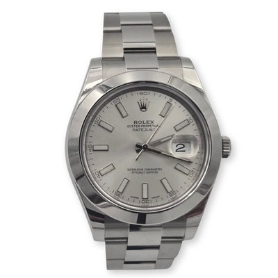 Rolex Datejust II 41mm Silver Dial Smooth Bezel Steel 116300 Box