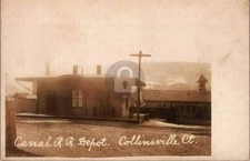 Collinsville CT Connecticut Canal Railroad Train Depot 1910 RPPC Postcard COPY