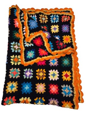 Granny Square Crochet Multicolor Blanket Throw Afghan Colorful Handmade 58''x43''