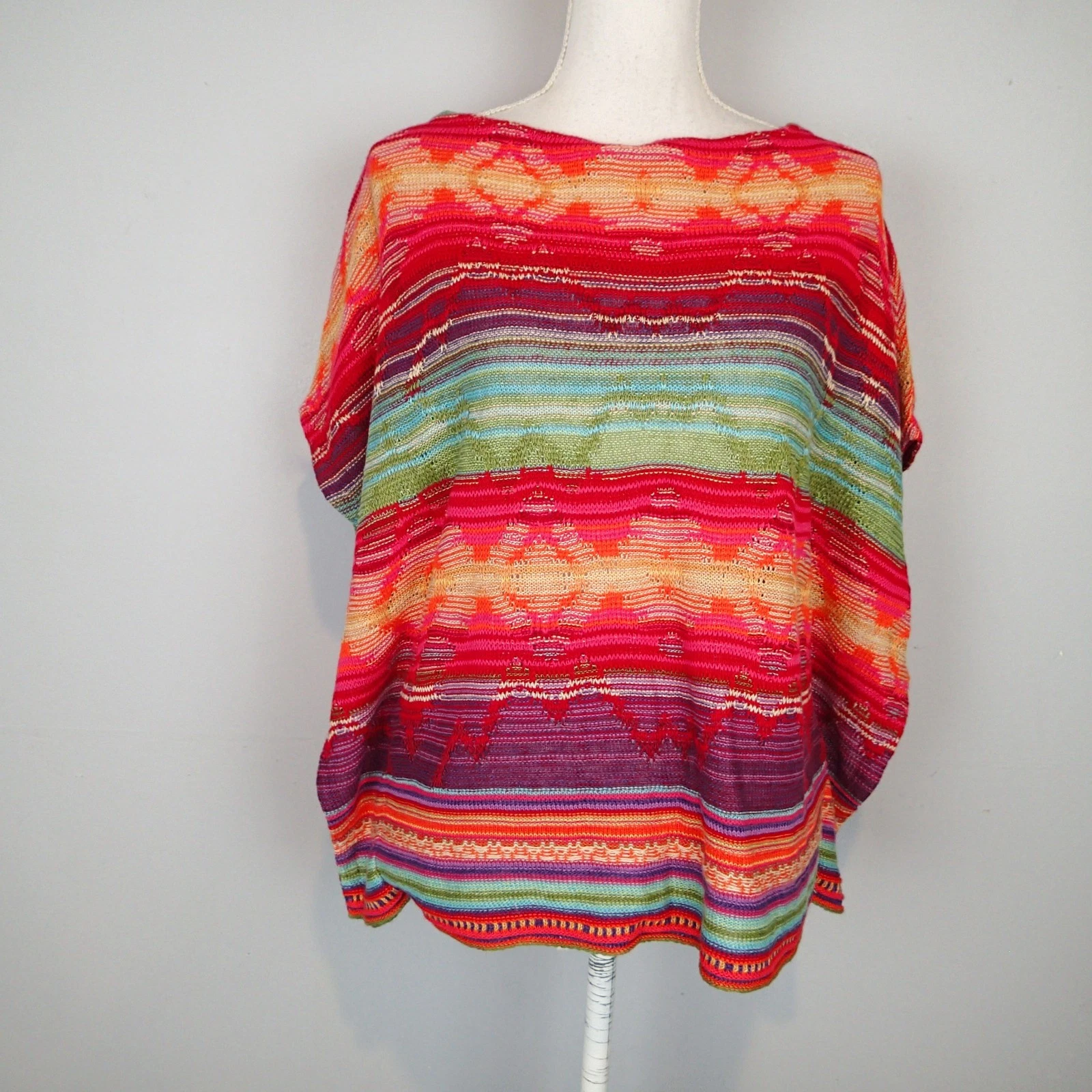 RALPH LAUREN Linen cotton Poncho Sweater Top Multi Stripe southwest PL