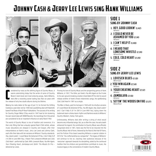 CASH, Johnny/JERRY LEE LEWIS - Sing Hank Williams (reissue) - 180 gram vinyl LP - Image 4