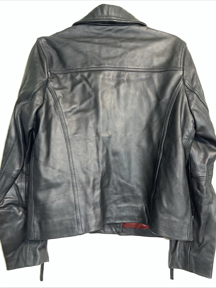 Chaqueta de Moto Topshop de Cuero Genuino - Damas EE. UU. Talla 10 - Nunca Usada Foto 3 de 4