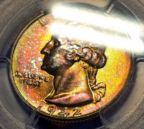 1942 P Washington Quarter PCGS MS67+ CAC Plus Grade Rainbow Toned Monster Color - Picture 6 of 13