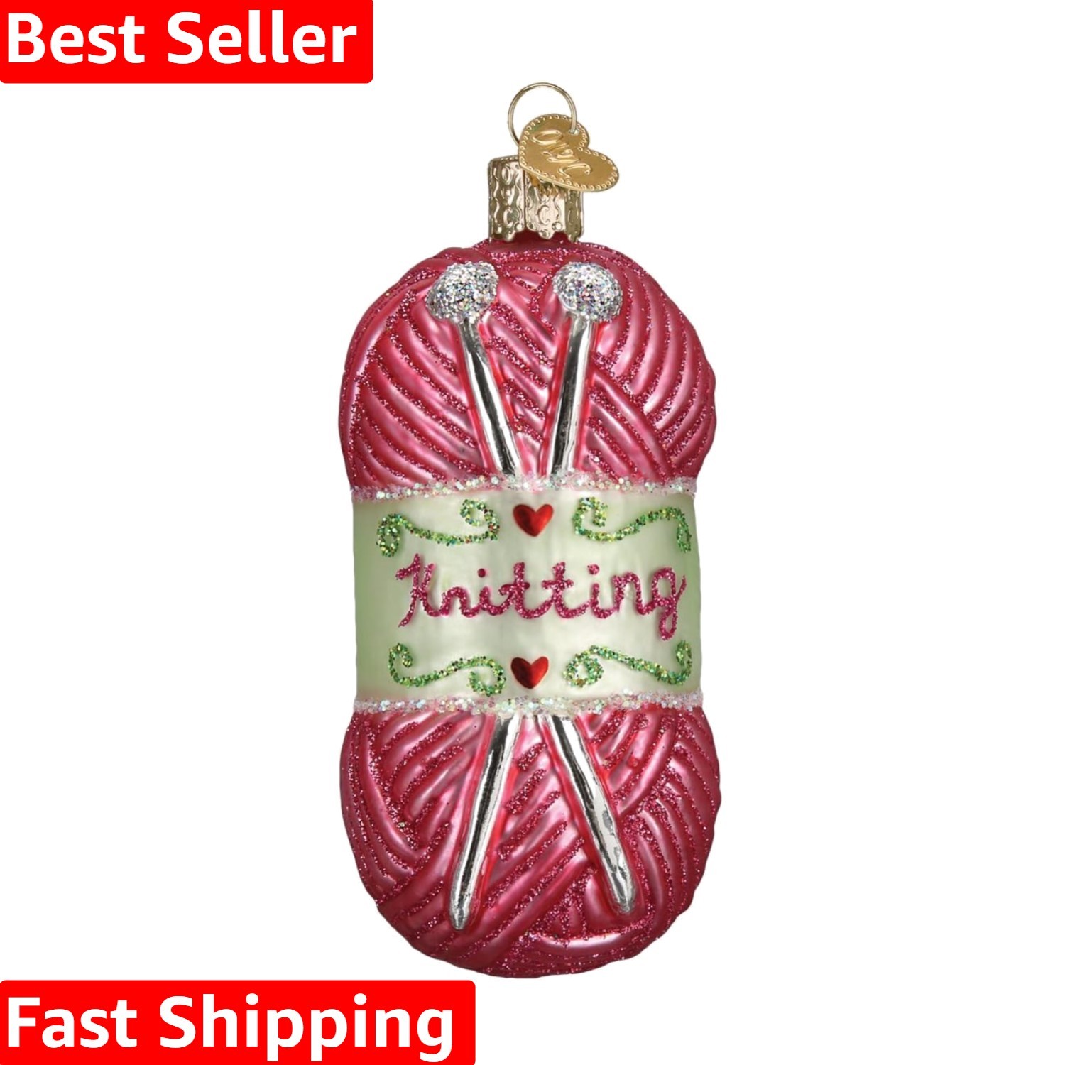 Festive Hand-Painted Glass Knitting Yarn Ornament - Celebrate Christmas in Style