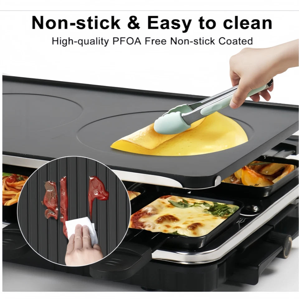 Electric Raclette Table Grill W/ Reversible Cast Aluminum Non-Stick Grill Plate - image 4 of 4