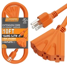 Kasonic 10 Ft Extension Cord with 3 Outlets, UL Listed 16/ SJTW 3-Wire