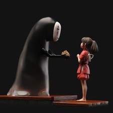 Spirited Away Anime Doll Chihiro & No Face Man Action Pvc Statue Set 14cm, 11cm