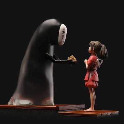 Spirited Away Anime Doll Chihiro & No Face Man Action Pvc Statue Set 14cm, 11cm